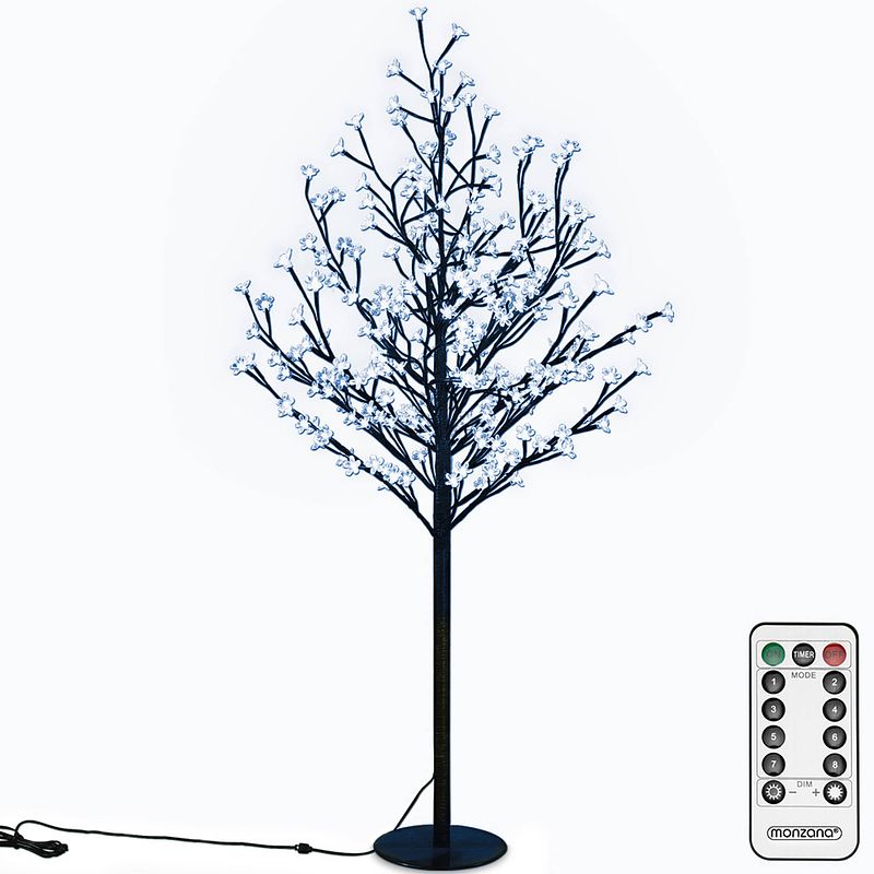 Foto van Kerstbloesem, 180 cm, 200 led'ss, blauwe verlichting, kerstboom, kerstversiering, voor binnen/buitengebruik