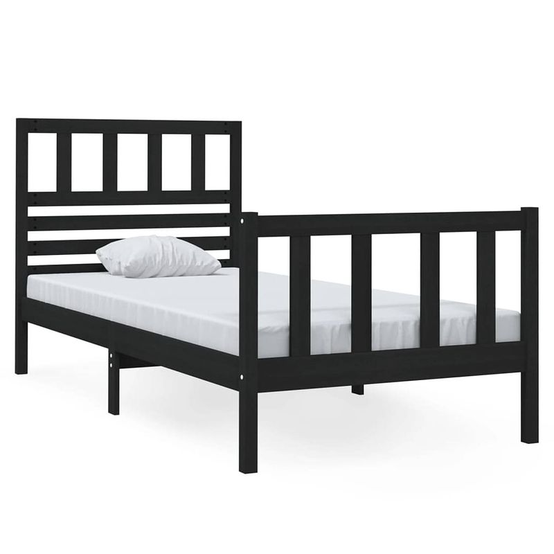 Foto van The living store bedframe klassiek zwart - 195.5 x 81 x 100 cm - geschikt voor 75 x 190 cm matras - massief grenenhout