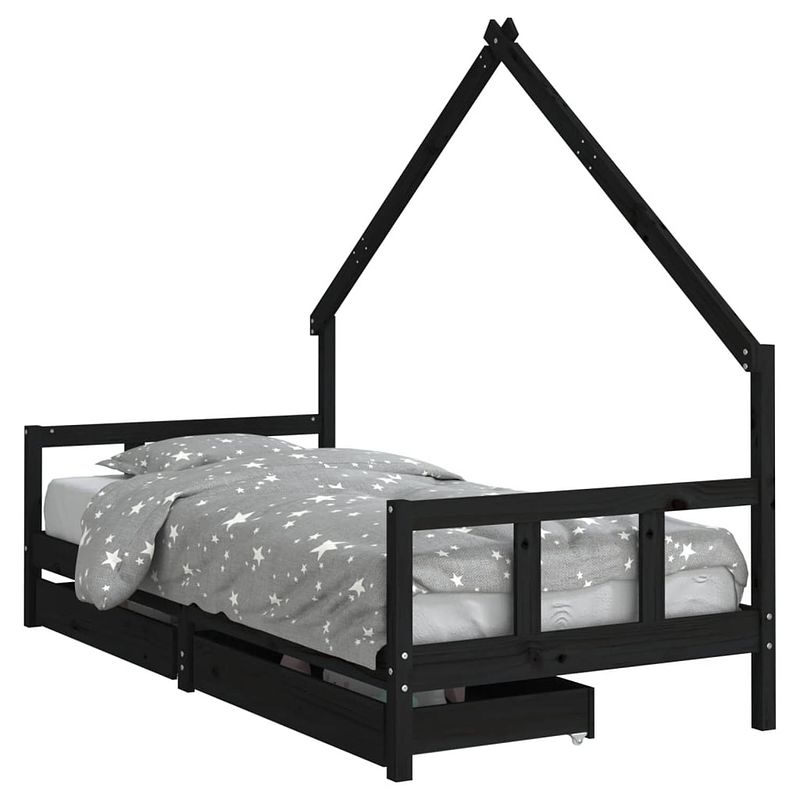 Foto van Vidaxl kinderbedframe met lades 90x200 cm massief grenenhout zwart