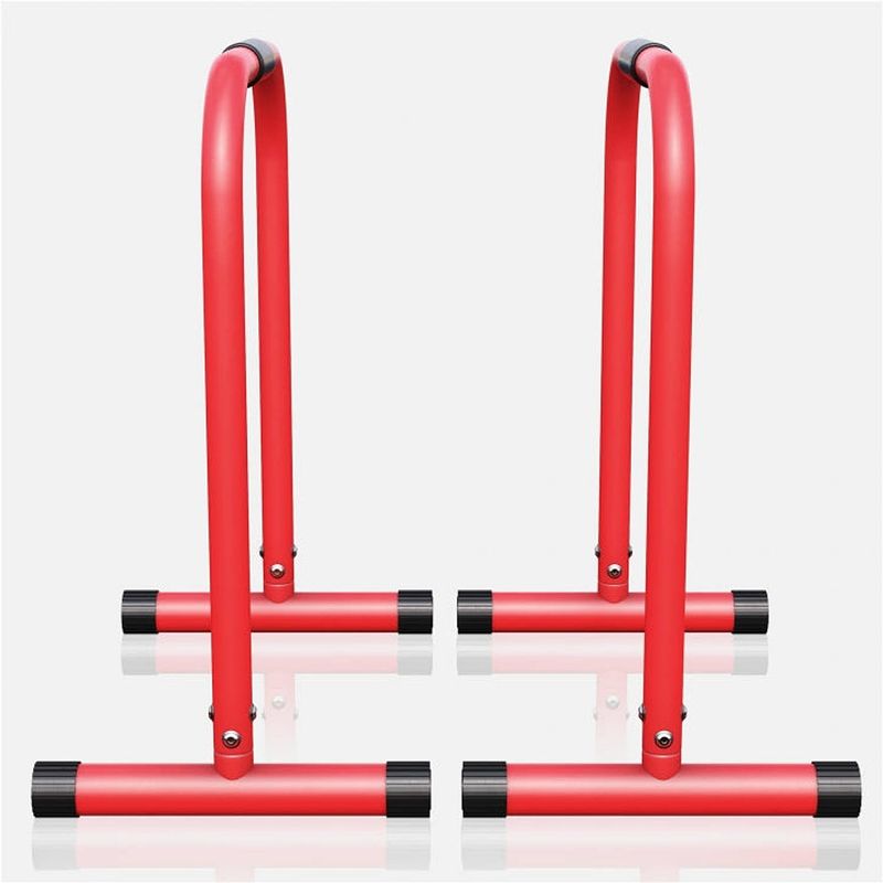 Foto van Gorilla sports dip bars - parallettes - rubber handvatten - rood - 2 stuks