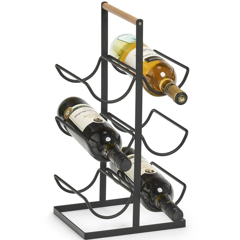 Foto van 1x zwart industrieel wijnflesrek/wijnrekken staand voor 6 flessen 46 cm - wijnrekken