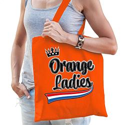 Foto van Oranje tas/shopper van katoen orange ladies - koningsdag - 42 x 38 cm - feest boodschappentassen