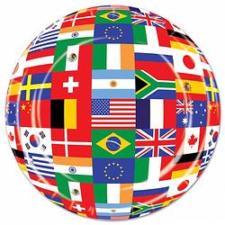 Foto van 16x stuks landen thema bordjes met internationale vlaggen 23 cm - feestbordjes