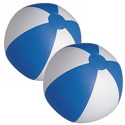 Foto van 2x stuks opblaasbare zwembad strandballen plastic blauw/wit 28 cm - strandballen