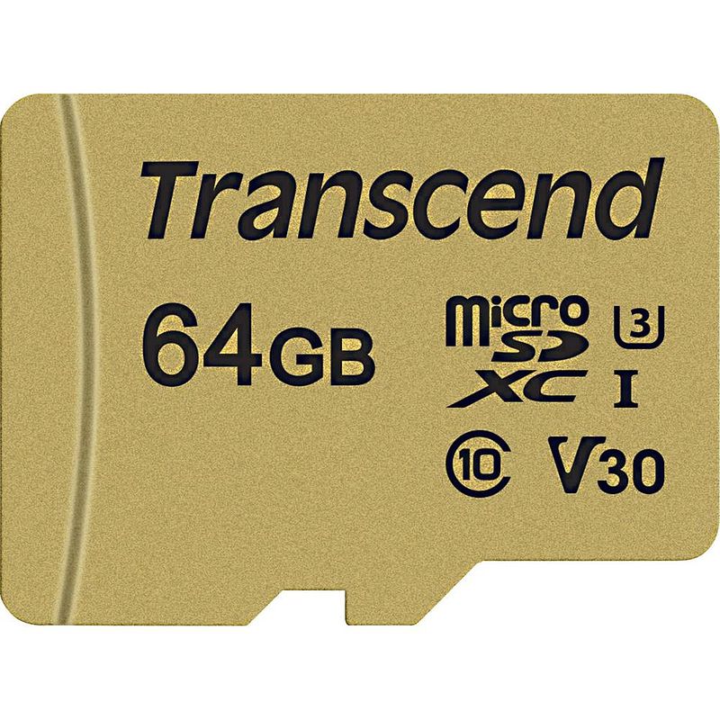 Foto van Transcend premium 500s microsdxc-kaart 64 gb class 10, uhs-i, uhs-class 3, v30 video speed class incl. sd-adapter