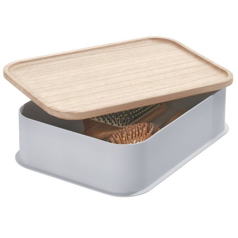 Foto van Idesign - opbergbox met deksel, 30.2 x 21.3 x 7.6 cm, paulownia hout, grijs - idesign eco storage