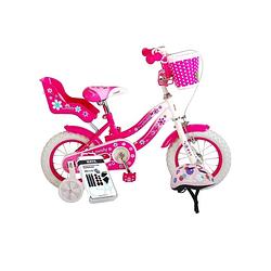 Foto van Volare kinderfiets lovely - 12 inch - roze/wit - inclusief fietshelm & accessoires