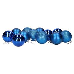 Foto van 12x stuks kerstballen blauw mix van mat/glans/glitter kunststof 6 cm - kerstbal