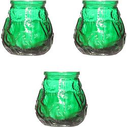 Foto van 6x groene tafelkaarsen in glazen houders 7 cm brandduur 17 uur - waxinelichtjes