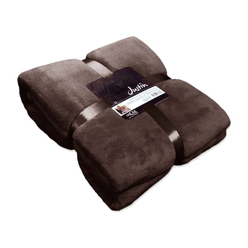 Foto van Unique living justin fleece plaid - fleece polyester - 150x200 cm - mahogany brown