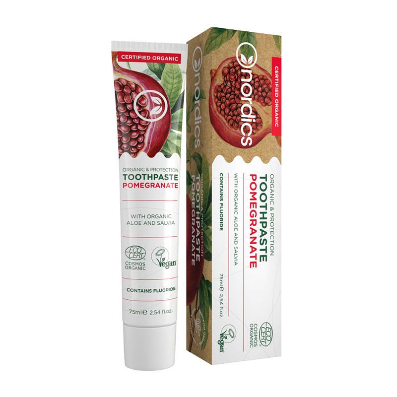 Foto van Nordics tandpasta bio pomegranate 75 ml wit