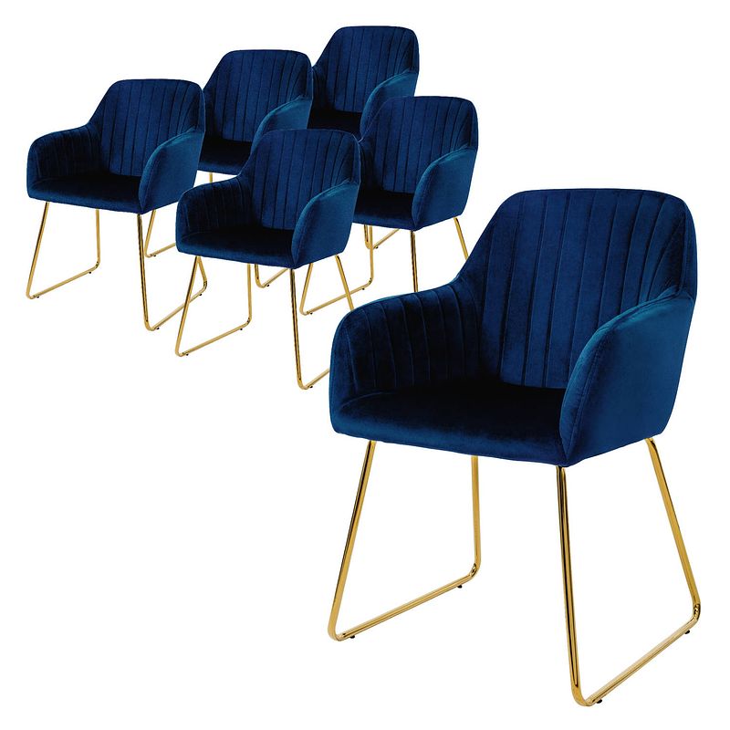 Foto van Ml-design eetkamerstoelen set van 6, fluwelen zitting, blauw, woonkamerstoel met rugleuning en armleuningen, keukenstoel