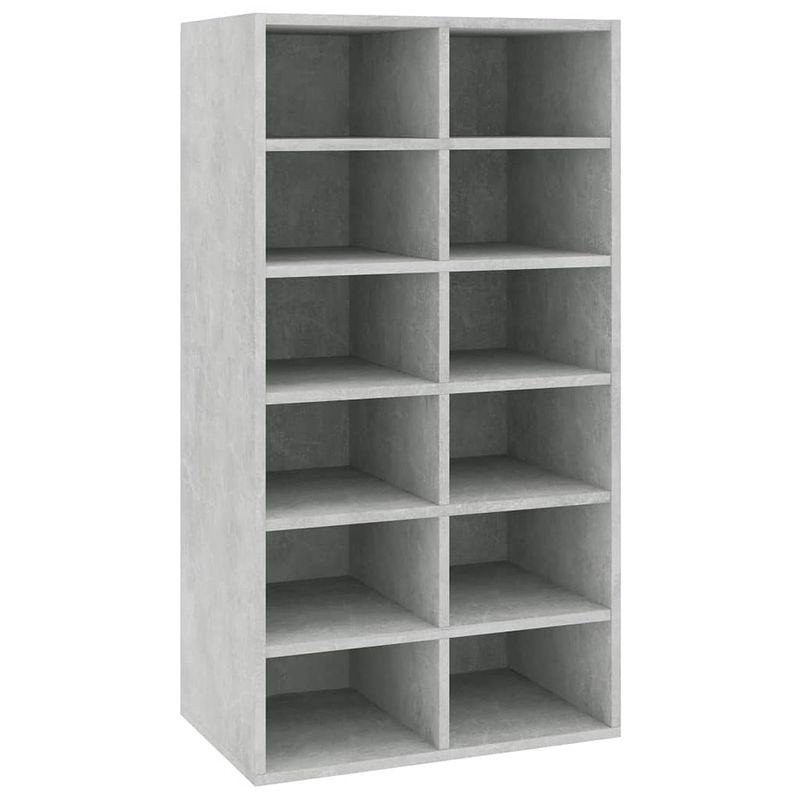 Foto van The living store schoenenrek betongrijs bewerkt hout - 54 x 34 x 100.5 cm - duurzaam en stevig