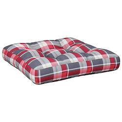 Foto van The living store palletkussen - polyester - 61.5 x 60 x 10 cm - rood ruitpatroon