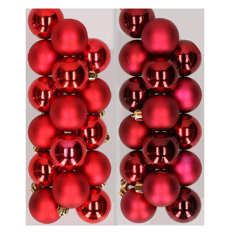 Foto van 32x stuks kunststof kerstballen mix van rood en donkerrood 4 cm - kerstbal