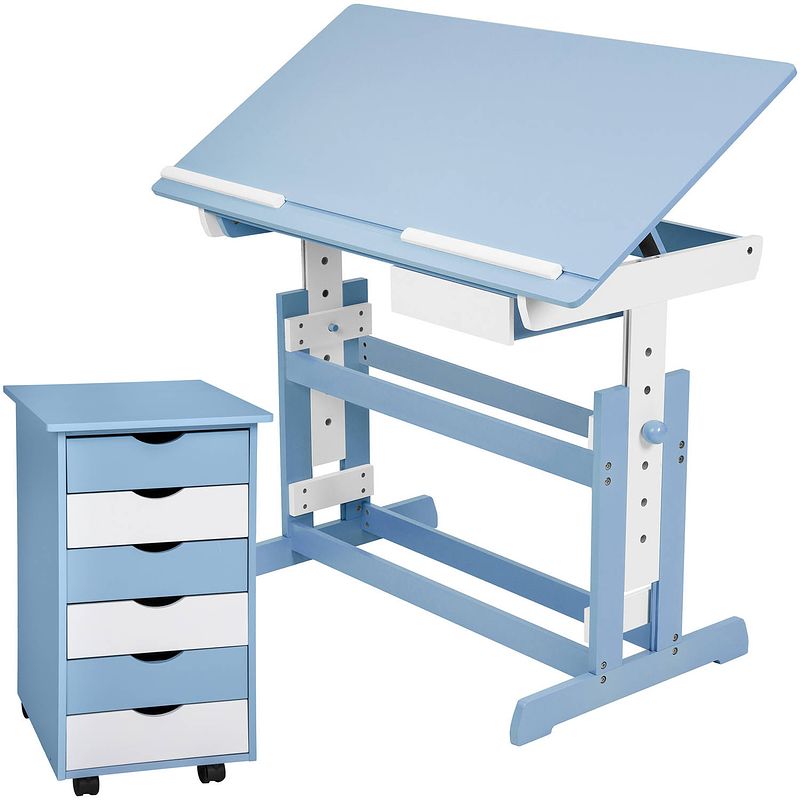 Foto van Tectake 401241 verstelbaar - bureau - 109 cm - blauw - inclusief ladekast