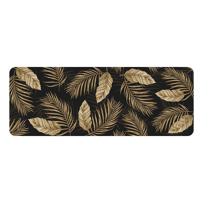 Foto van Casa di elturo antislip foam badmat palm leaves - goud - zwart - 45 x 120 cm