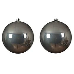 Foto van 2x stuks grote kunststof kerstballen antraciet (warm grey) 20 cm glans - kerstbal