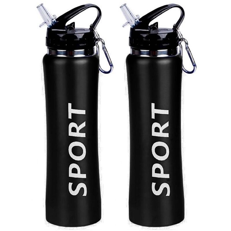 Foto van 2x sport bidon drinkfles/waterfles sport print zwart 600 ml - drinkflessen