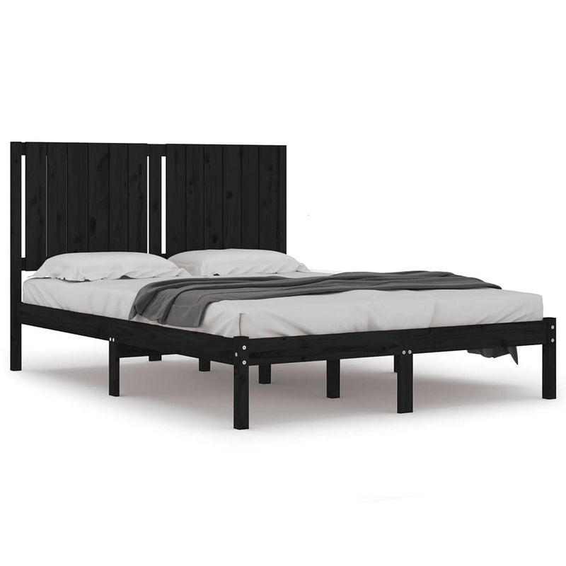 Foto van The living store bedframe - houten - zwart - 195.5 x 145.5 x 31 cm - geschikt voor 140 x 190 cm matras - montage