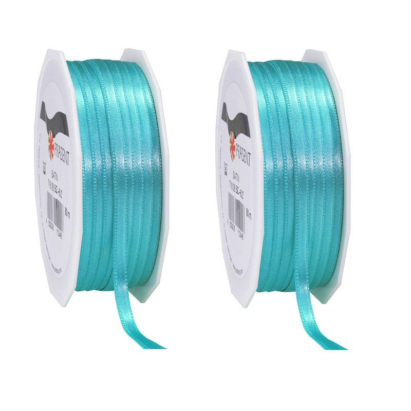 Foto van 2x luxe hobby/decoratie turquoise satijnen sierlinten 0,6 cm/6 mm x 50 meter - cadeaulinten