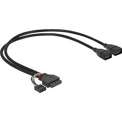 Foto van Delock usb-kabel usb 3.2 gen1 (usb 3.0 / usb 3.1 gen1) shrouded header 19-polig, usb-a bus 45.00 cm zwart 83829