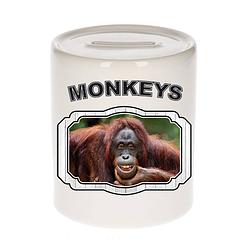 Foto van Dieren gekke orangoetan spaarpot - monkeys/ apen spaarpotten kinderen 9 cm - spaarpotten