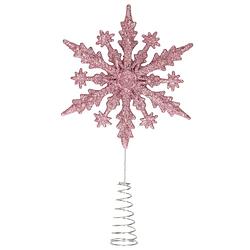 Foto van Kunststof kerstboom 3d sneeuwvlok piek glitter roze 20 cm - kerstboompieken