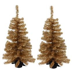 Foto van 2x stuks kunstbomen/kunst kerstbomen goud 90 cm - kunstkerstboom