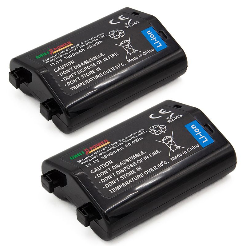 Foto van Chilipower excellence nikon en-el18d accu - 3600mah - 2-pack