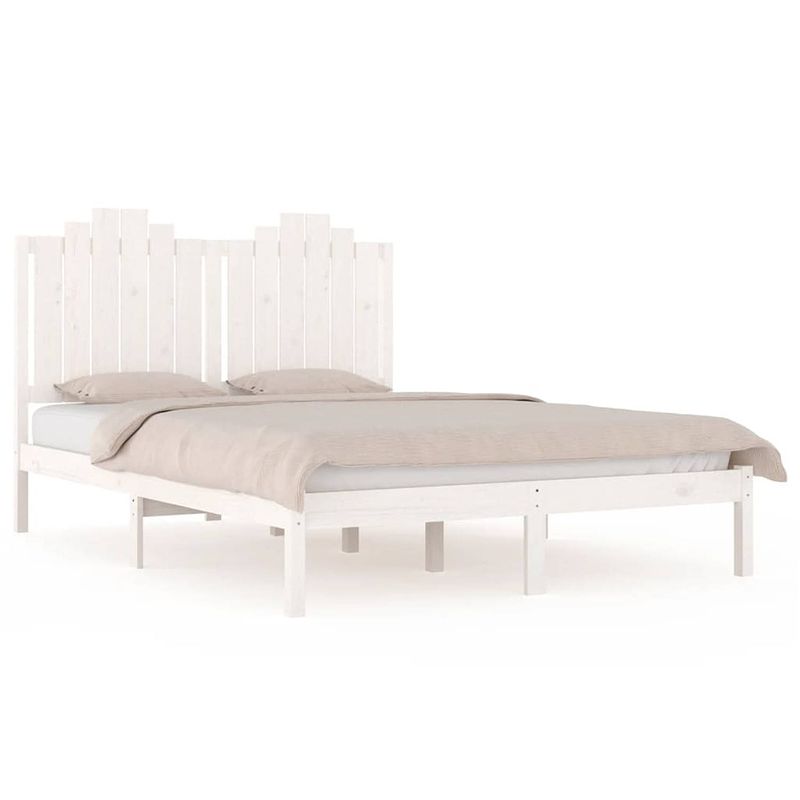 Foto van The living store klassiek houten bedframe - 205.5 x 205.5 x 110 cm - wit - massief grenenhout