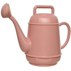 Foto van Vintage roze kunststof gieters 12 liter - tuinieren benodigdheden - grote gieters roze - tuingieters/decoratie gieters