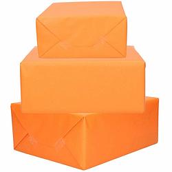Foto van 3x rollen kraft inpakpapier oranje 200 x 70 cm - cadeaupapier