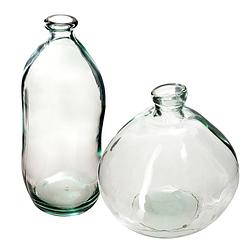 Foto van Bloemenvazen set - 2x - organische fles vorm - helder transparant - glas - vazen