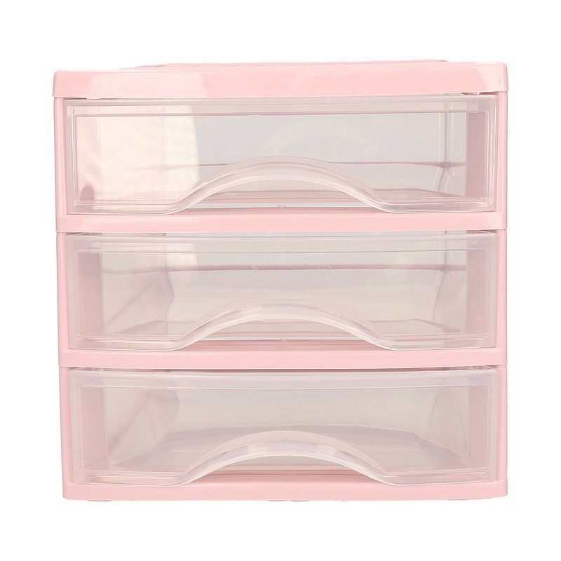 Foto van Plasticforte ladeblokje/bureau organizer 3x lades - roze/transparant - l18 x b21 x h17 cm - ladeblok