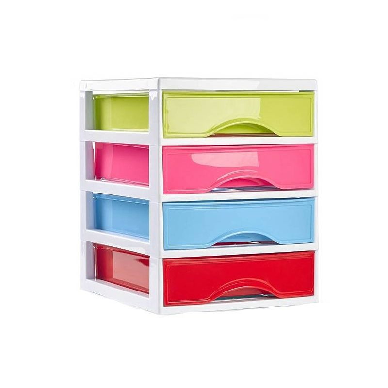 Foto van Plasticforte ladeblokje/bureau organizer 4x lades - multi colour - l18 x b21 x h23 cm - plastic - ladeblok