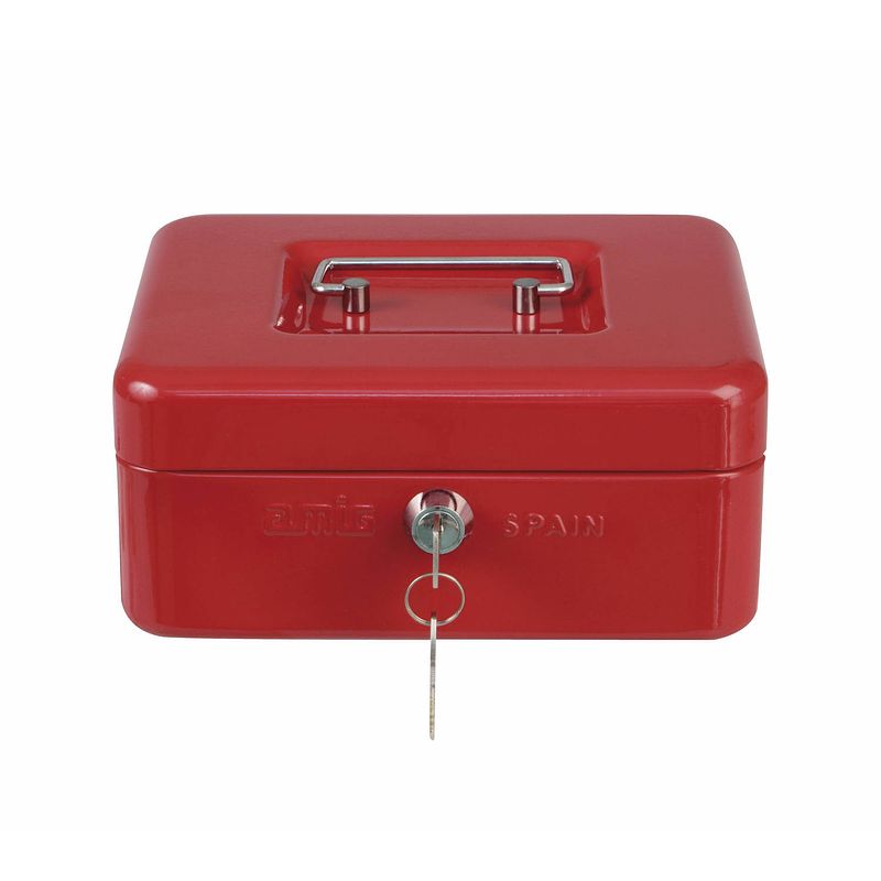 Foto van Amig geldkistje met 2 sleutels - rood - staal - 20 x 16 x 7 cm - inbraakbeveiliging  - geldkistjes