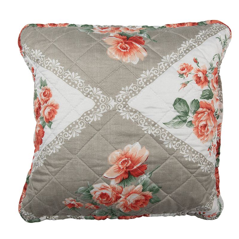 Foto van Clayre & eef kussenhoes 40x40 cm grijs roze katoen polyester bloemen sierkussenhoes grijs sierkussenhoes