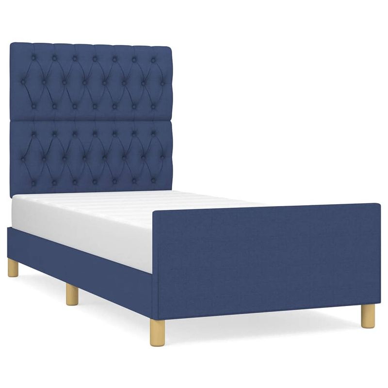 Foto van The living store bedframe blauw - multiplex lattenbodem - verstelbare hoogte - comfortabele ondersteuning -