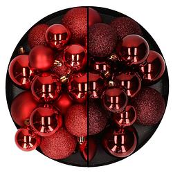 Foto van Kerstballen 60x stuks - mix donkerrood/rood - 4-5-6 cm - kunststof - kerstbal