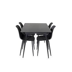 Foto van Silarblext eethoek eetkamertafel uitschuifbare tafel lengte cm 120 / 160 zwart en 4 polar eetkamerstal zwart.