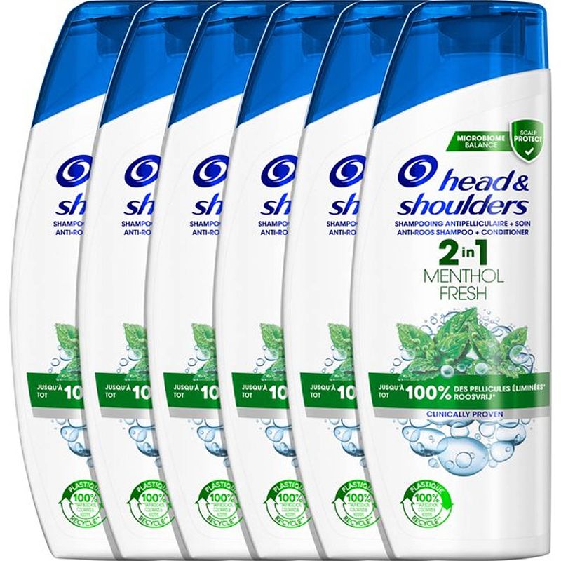 Foto van Head & shoulders menthol fresh 2in1 anti-roos shampoo & conditioner - 6 x 270ml - voordeelverpakking