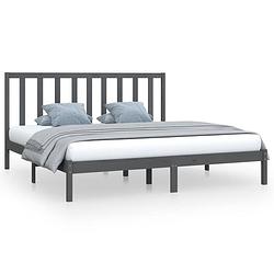 Foto van The living store houten bedframe - grijs - 205.5 x 185.5 x 100 cm - geschikt voor 180 x 200 cm matras (6ft super king)