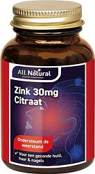 Foto van All natural zink citraat 30mg tabletten