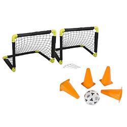 Foto van Voetbal set 2x opvouwbare voetbaldoelen 50 cm - 1x voetbal - 4x pionnen 17,5 cm - buitenspeelgoed
