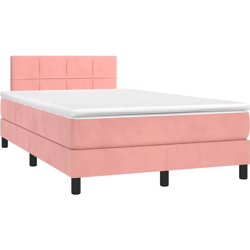 Foto van The living store boxspringbed - roze - 203 x 120 x 78/88 cm - fluweel - verstelbaar hoofdbord - pocketvering matras -