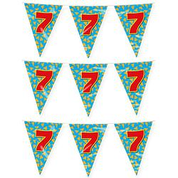 Foto van Paperdreams verjaardag 7 jaar thema vlaggetjes - 2x - feestversiering - 10m - folie - dubbelzijdig - vlaggenlijnen