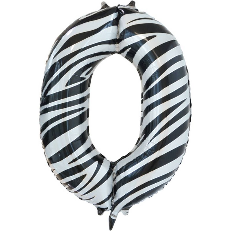 Foto van Wefiesta folieballon cijfer 0 zebra 86 cm zwart/wit