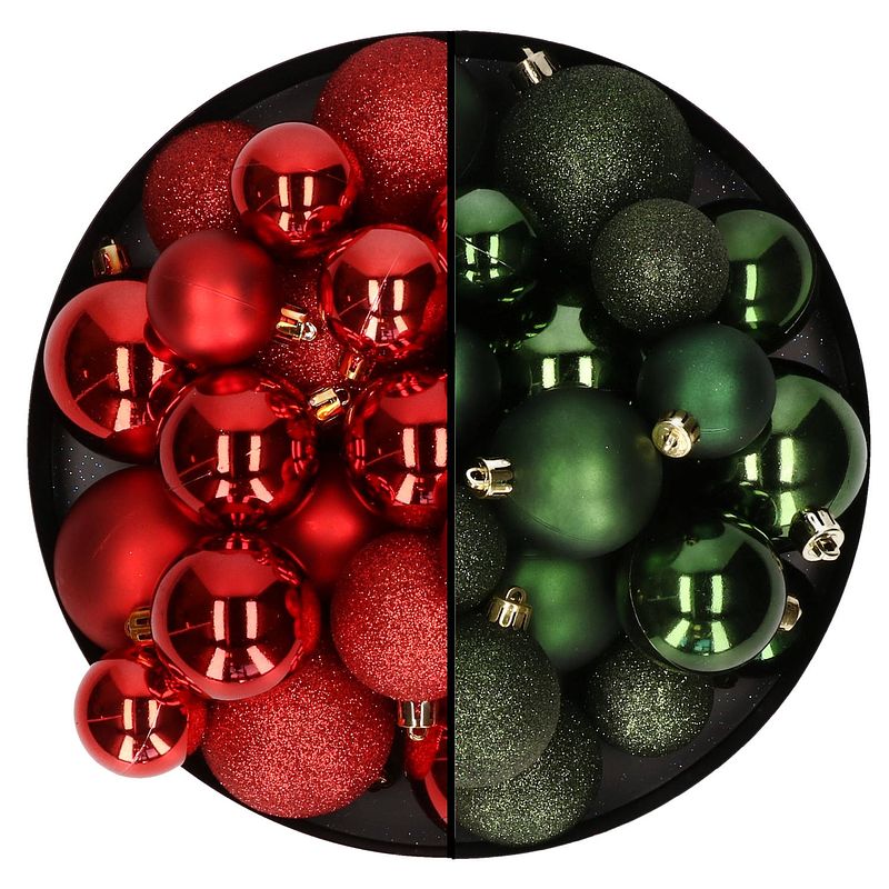 Foto van Kerstballen 60x stuks - mix donkergroen/rood - 4-5-6 cm - kunststof - kerstbal