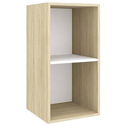 Foto van The living store televisiewandmeubel - - tv-meubel - 37 x 37 x 72 cm - sonoma eiken/wit